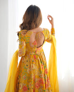 Sunshine Bloom Printed Roman Silk Kurta Palazzo Set with Dupatta