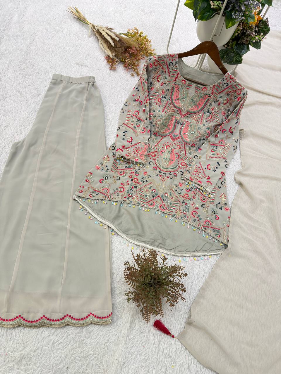 New Designer Faux Georgette Embroidery Work Suit Set