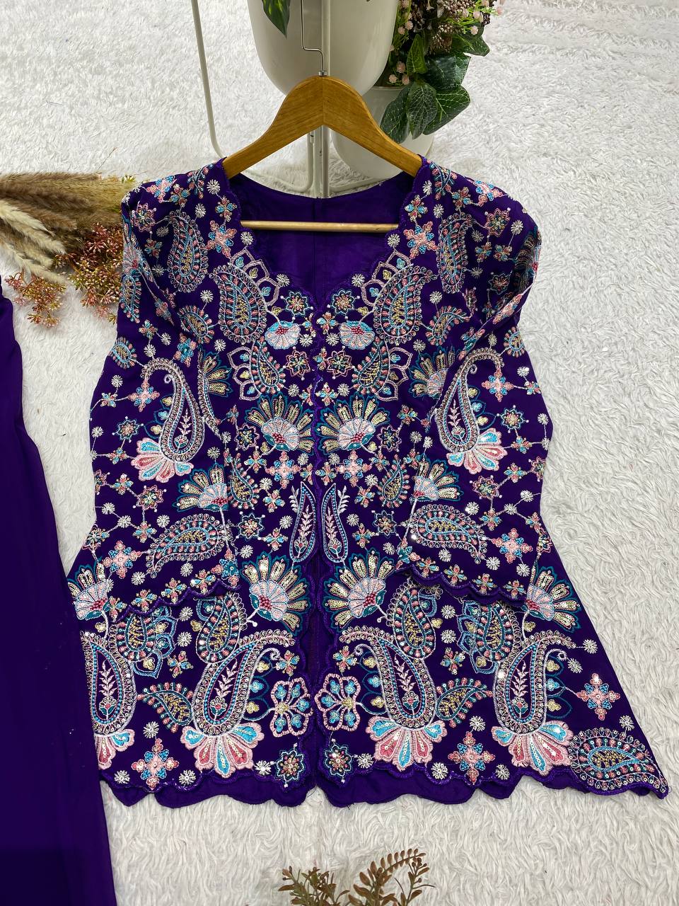 Festive Designer Royal Purple Georgette Indo-Western Set