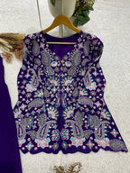 Festive Designer Royal Purple Georgette Indo-Western Set
