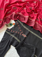 Classic Black Cotton Ethnic Suit Set With Block Print With Real Mirror Hand Work