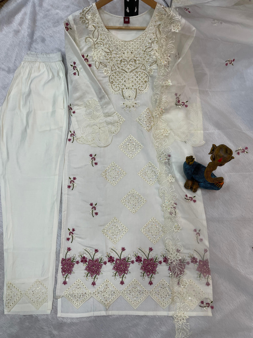 Luxury Viscose Roman Silk Embroidered Kurta Set