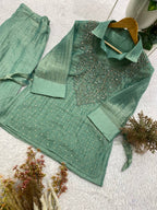 Very Beautiful Sage Green Salsa Silk HandWork Co-Ord Set