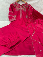 Attractive Rani Pink Viscose Mango Silk Anarkali Kurti Set