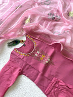 New Designer Light Pink Mul Chanderi Suit Set with Beautiful Hand Work