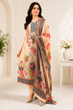 Elegant Floral Printed Muslin Suit Set with Dupatta