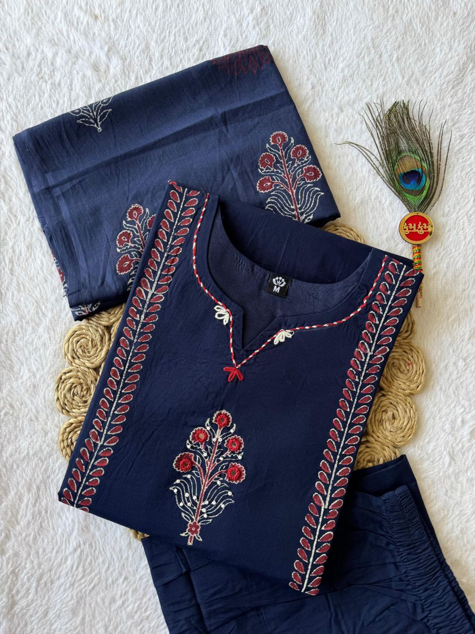 Very Attractive Blue Pure Cotton Hand Block Print Suit Set