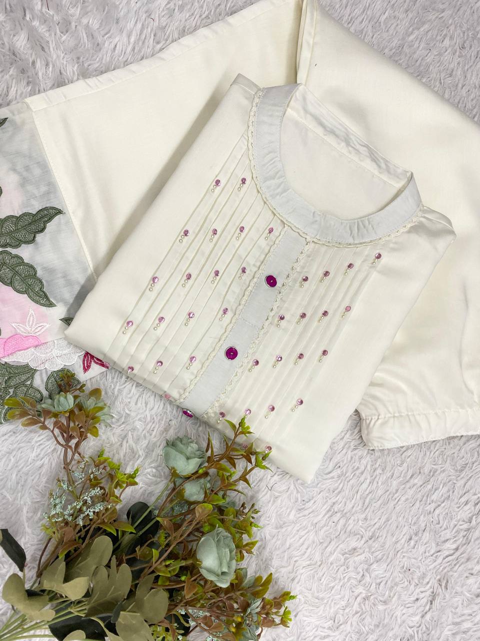 Premium Roman Silk Floral Embroidered Co-ord Suit Set