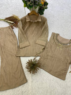 Premium Beige Salsa Crushed Festive Co-Ord Set