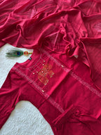 Very Beautiful Magenta Pure Cotton Suit  Set With Real Mirror Work