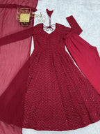 Premium Embroidered Soft Fox Georgette Anarkali Suit Set with Dupatta