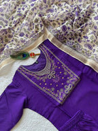 Premium Roman Silk Embroidered Suit Set with Kalamkari Dupatta