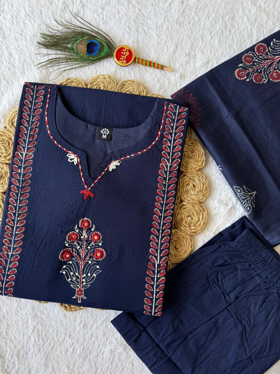 Very Attractive Blue Pure Cotton Hand Block Print Suit Set