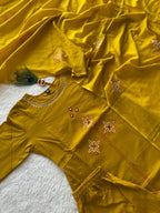 Festive Mustard Pure Cotton Suit Set with Floral Mirror Hand Work
