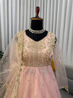Peach Faux Georgette Thread and Sequence Anarkali Suit Set