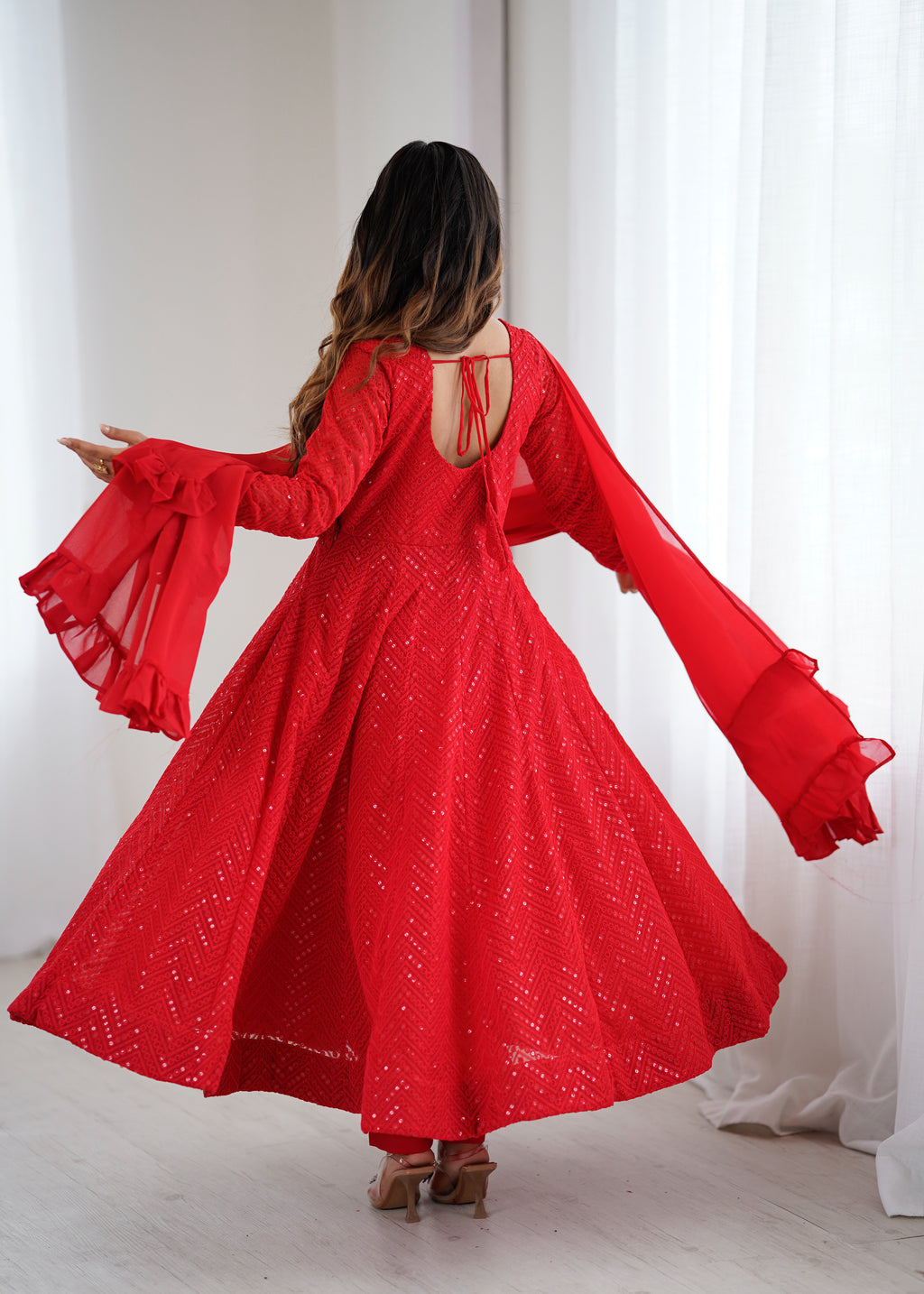 Designer Embroidered Soft Fox Georgette Anarkali Suit Set with Dupatta