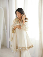 Tebby Organza Silk Peplum Sharara Set with Real Mirror Work Border