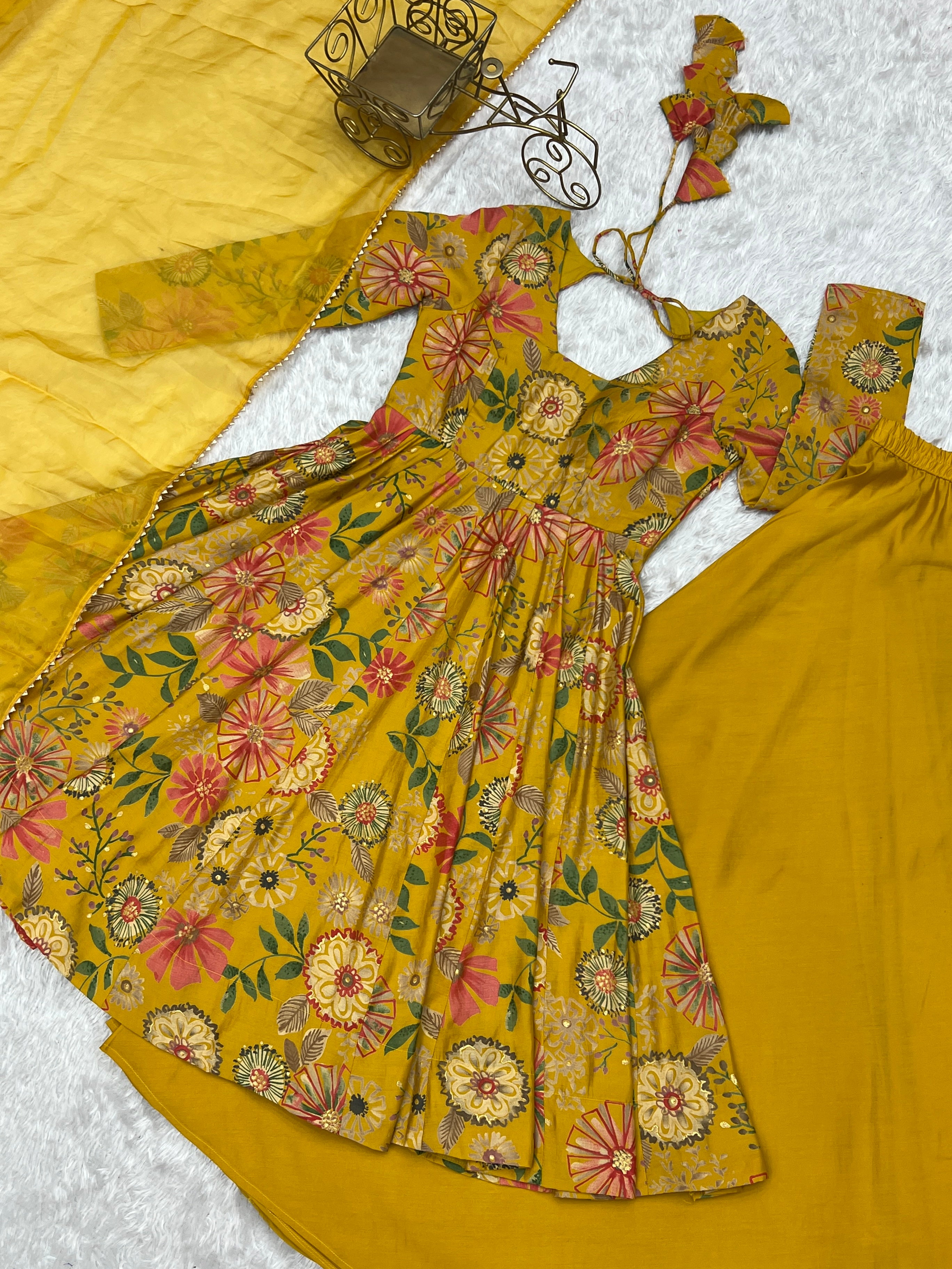 Sunshine Bloom Printed Roman Silk Kurta Palazzo Set with Dupatta