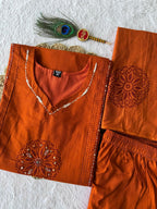 Premium Rust Orange Hand Block Print Pure Cotton Suit Set