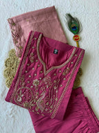 New Designer Magenta Premium Roman Silk Embroidered Suit Set