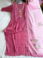 New Designer Light Pink Mul Chanderi Suit Set with Beautiful Hand Work