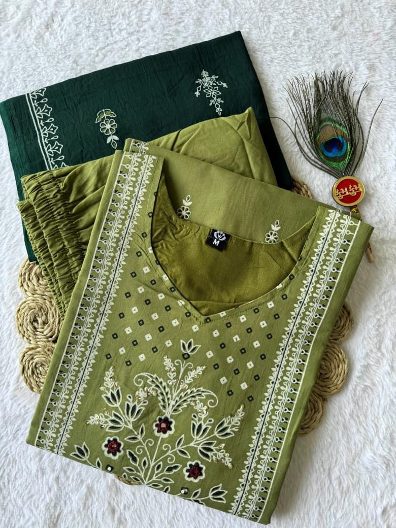 Elegant Green Hand Block Printed Pure Cotton Suit Set