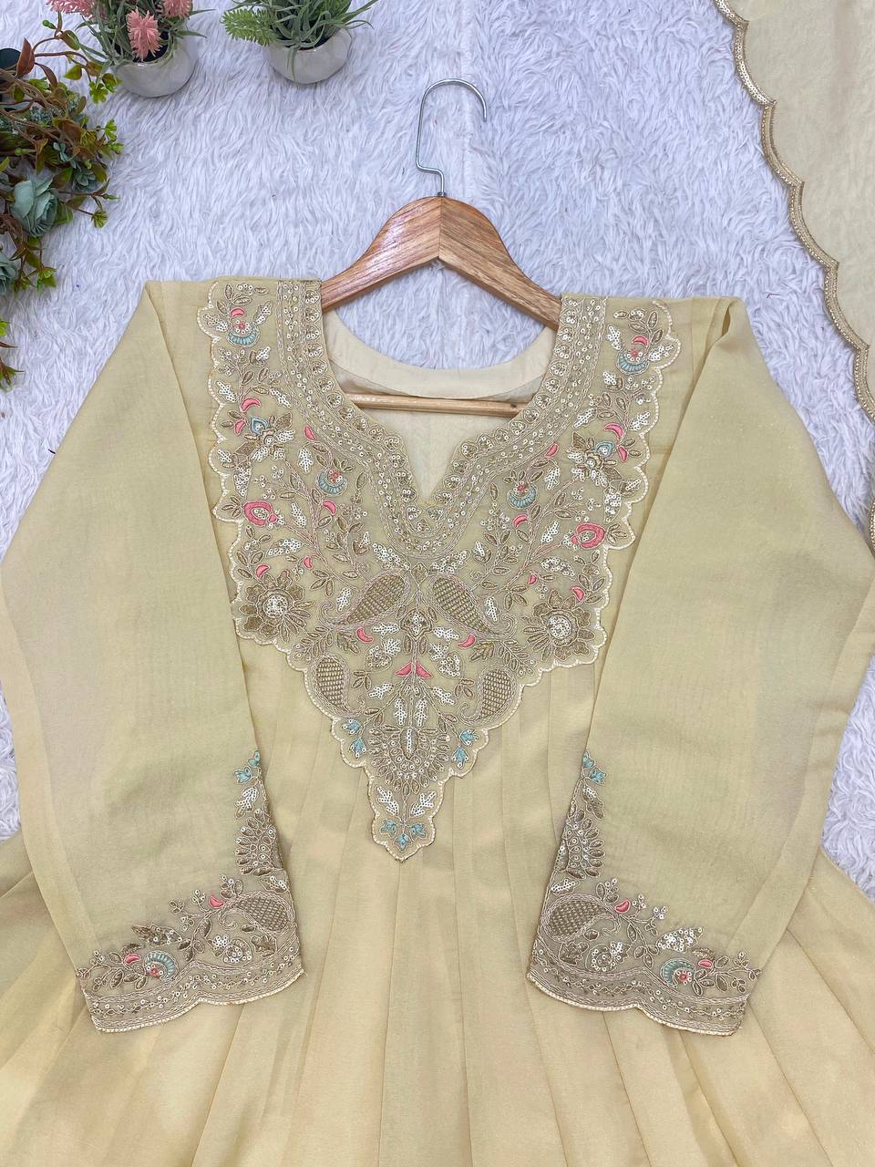 Very Beautiful Festive Sequence Embroidered Coss Moss Anarkali Suit Set