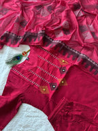 Attractive Rani Pink Pure Cotton Ethnic Suit Set with Hand Block Print Work