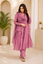 Elegant Pink Floral embroidery Anarkali Style suit Set