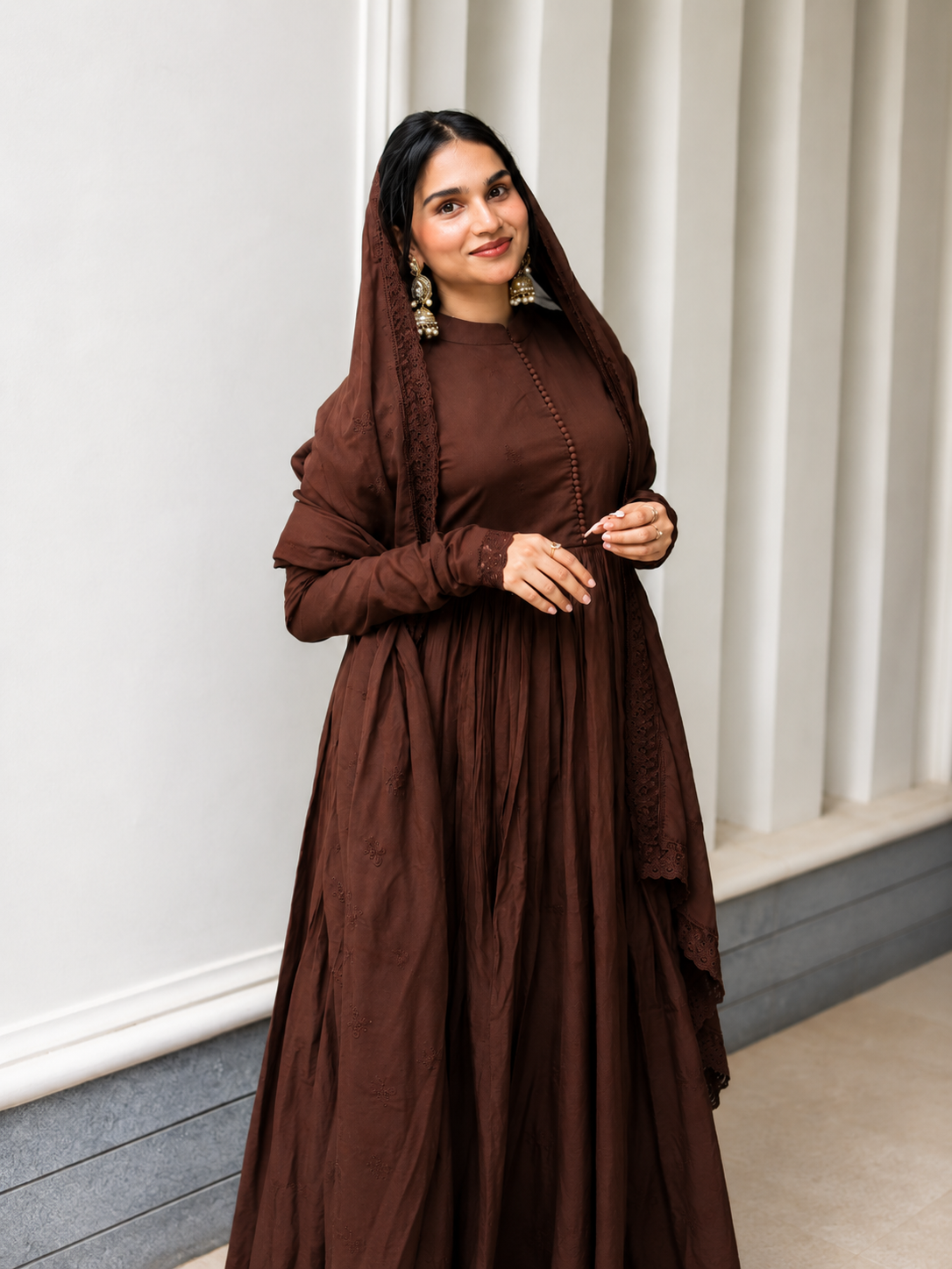 New Designer Party Wear Look Roman Silk Embroidered Anarkali Gown Set