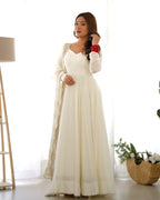 Snow White Luxury Ethnic Outfit with Elegant Flowy Silhouette and Dupatta