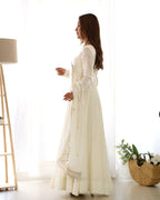 Snow White Luxury Ethnic Outfit with Elegant Flowy Silhouette and Dupatta
