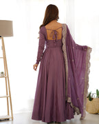 Lavender Glow Designer Full Flare Ethnic Gown with Elegant Embroidered Dupatta