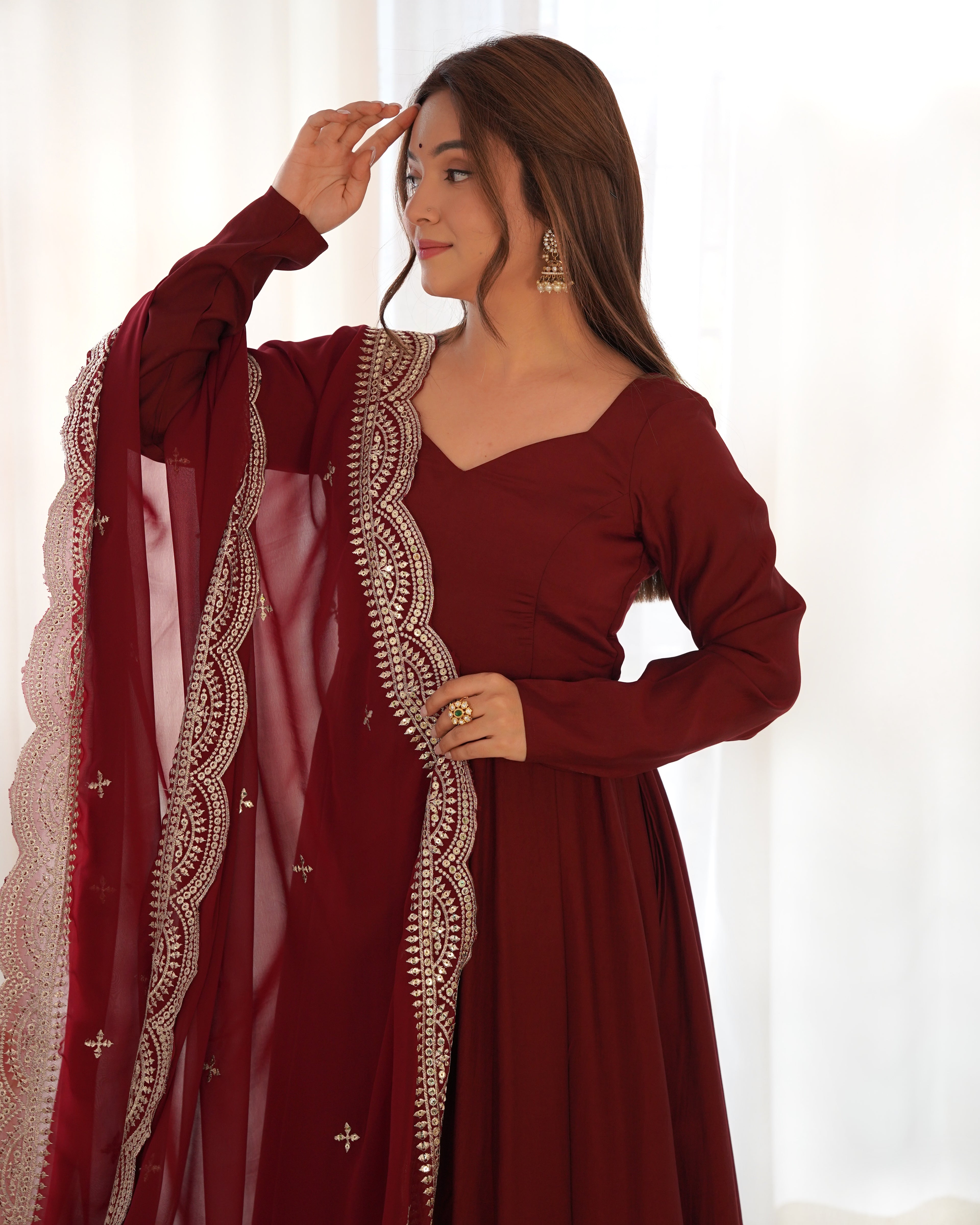 Maroon Magic Premium Occasion Wear Full Flare Anarkali Dress
