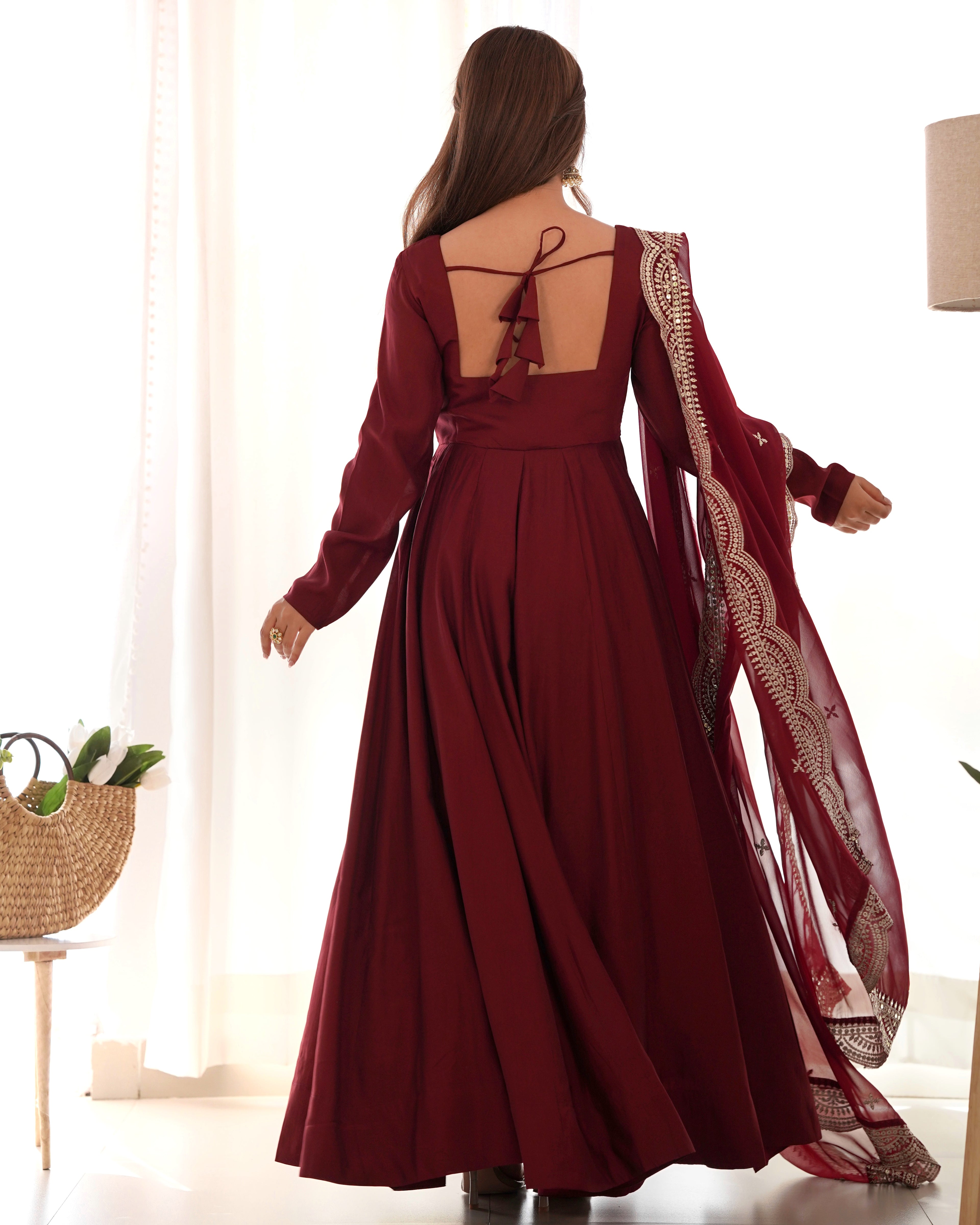 Maroon Magic Premium Occasion Wear Full Flare Anarkali Dress