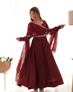 Maroon Magic Premium Occasion Wear Full Flare Anarkali Dress