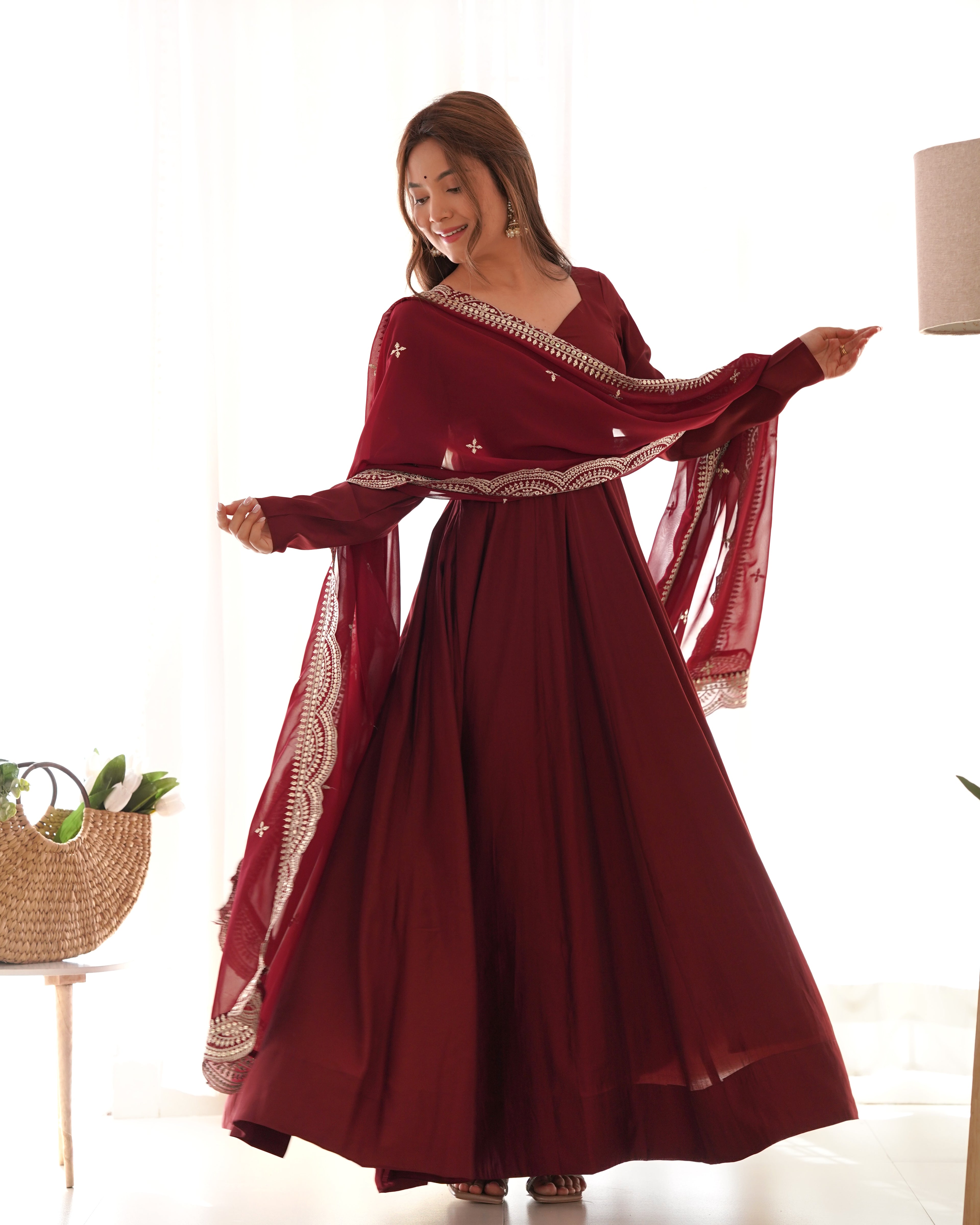 Maroon Magic Premium Occasion Wear Full Flare Anarkali Dress