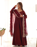 Maroon Magic Premium Occasion Wear Full Flare Anarkali Dress