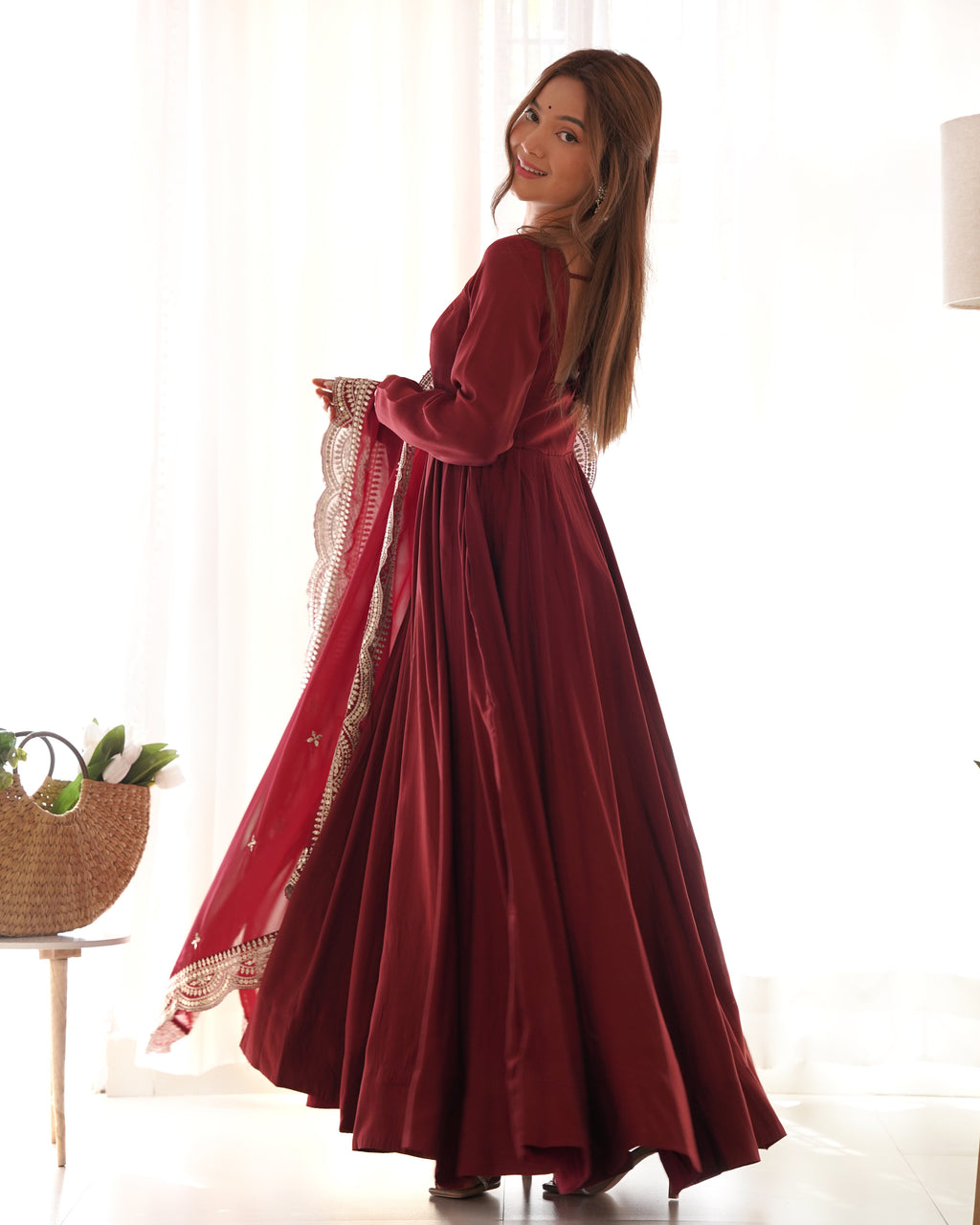 Maroon Magic Premium Occasion Wear Full Flare Anarkali Dress