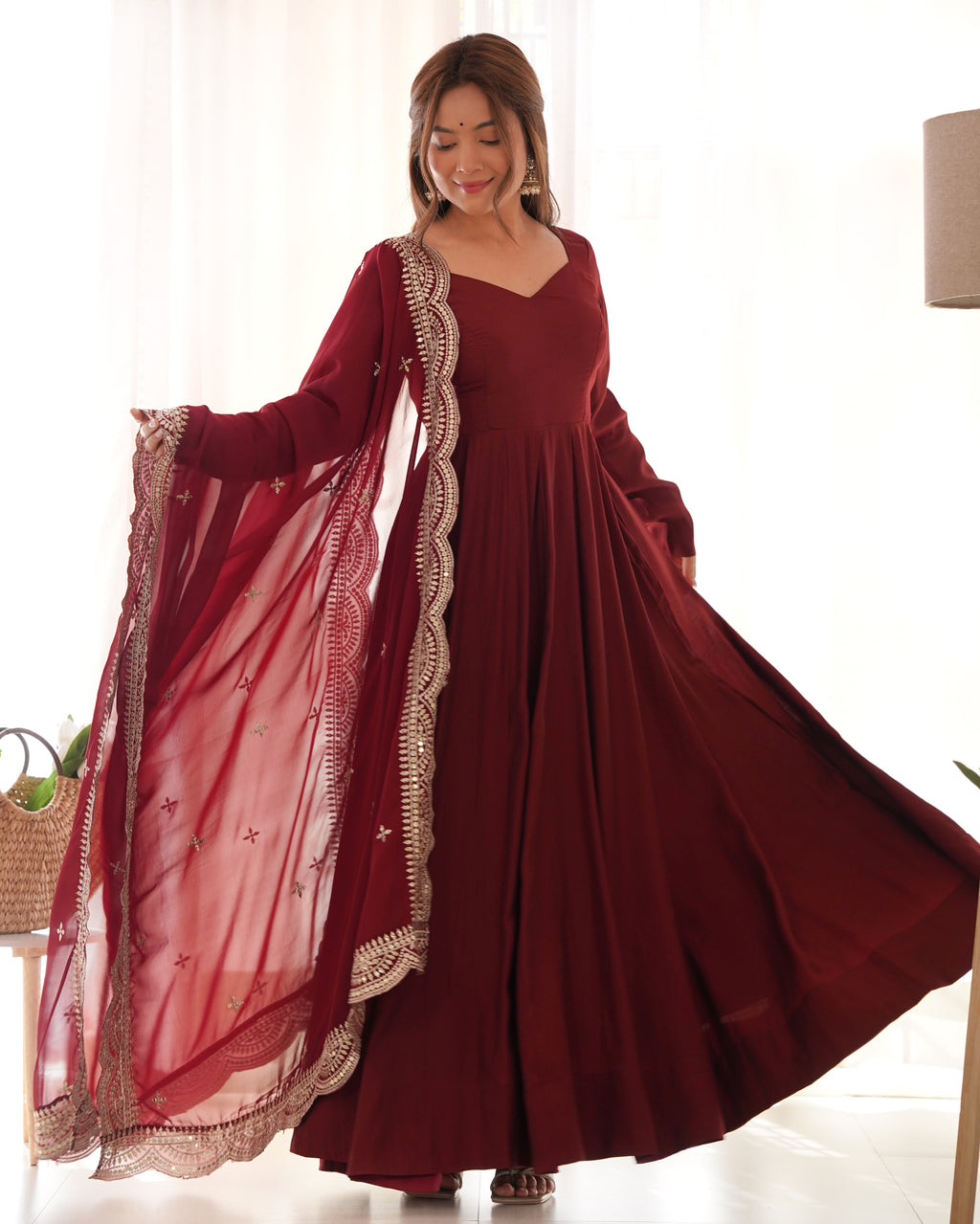Maroon Magic Premium Occasion Wear Full Flare Anarkali Dress