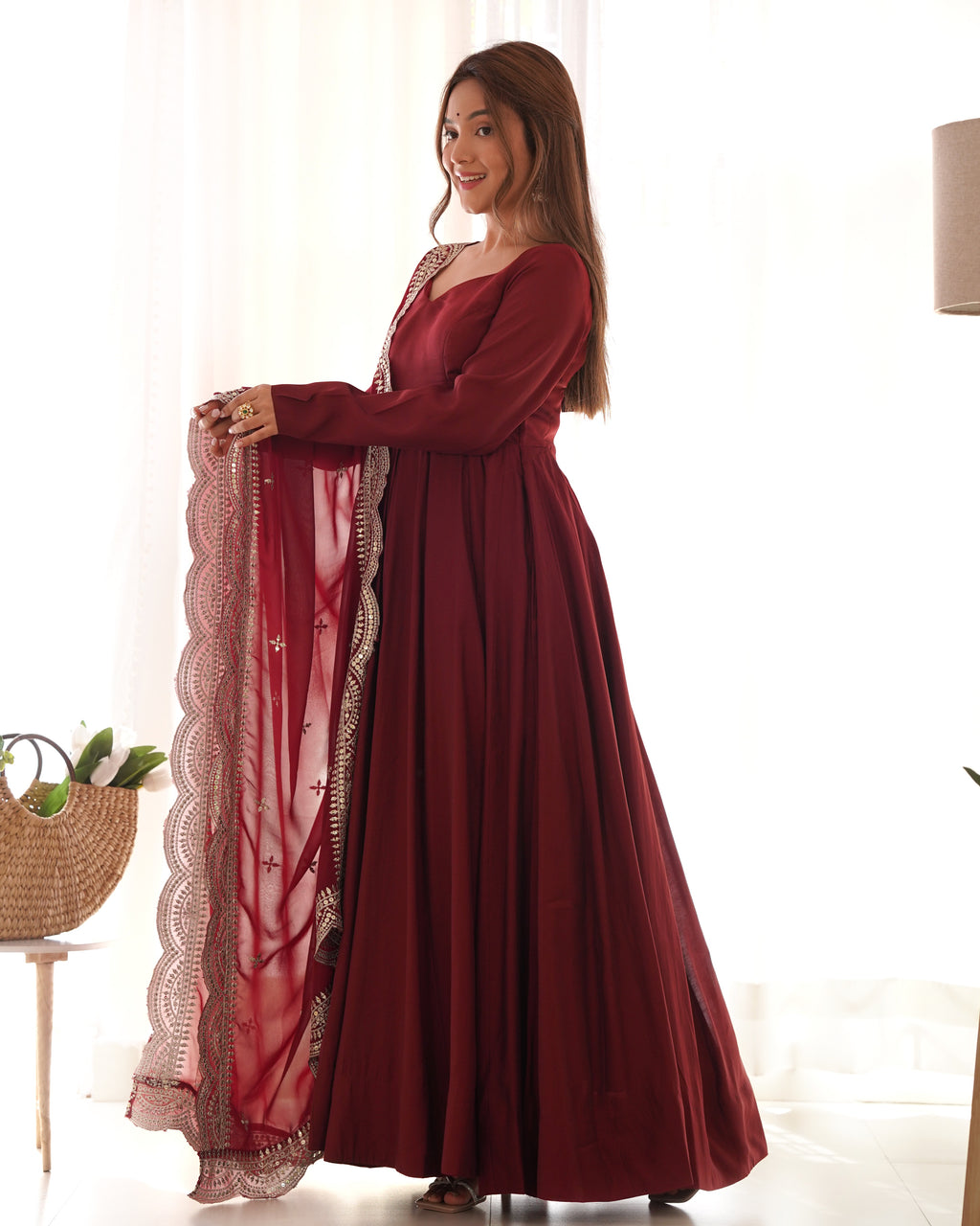 Maroon Magic Premium Occasion Wear Full Flare Anarkali Dress