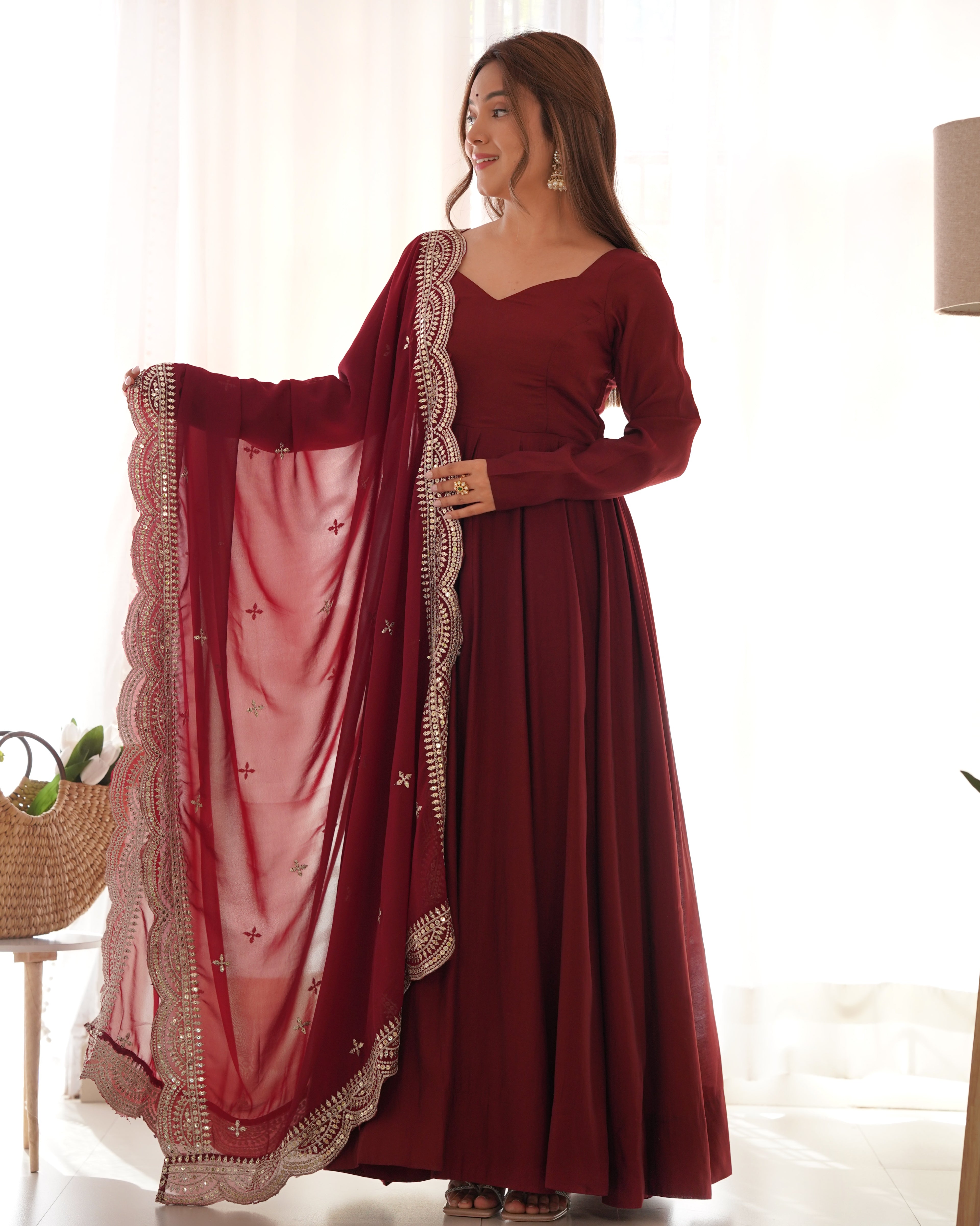 Maroon Magic Premium Occasion Wear Full Flare Anarkali Dress