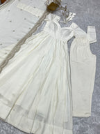 Snow White Luxury Ethnic Outfit with Elegant Flowy Silhouette and Dupatta
