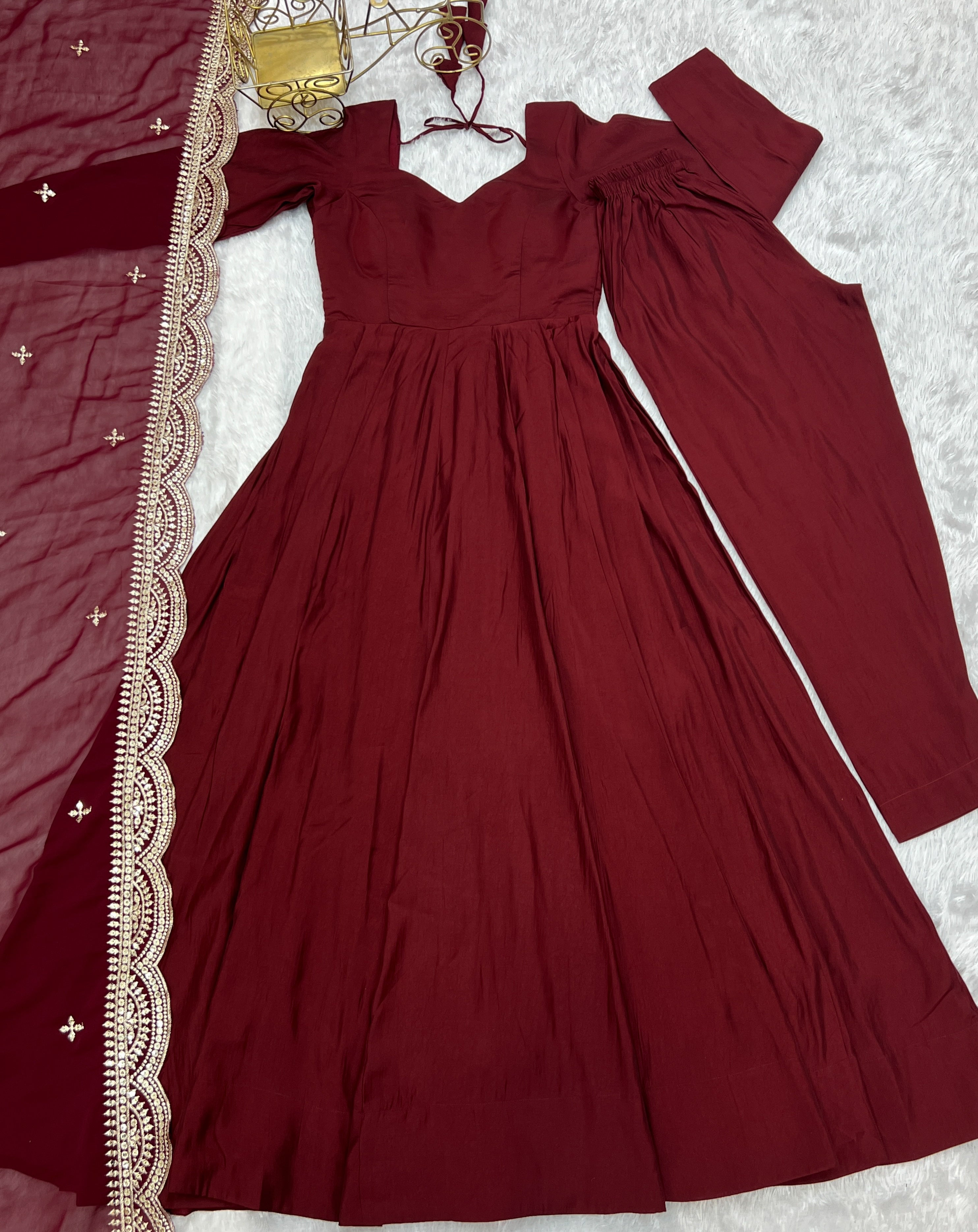 Maroon Magic Premium Occasion Wear Full Flare Anarkali Dress