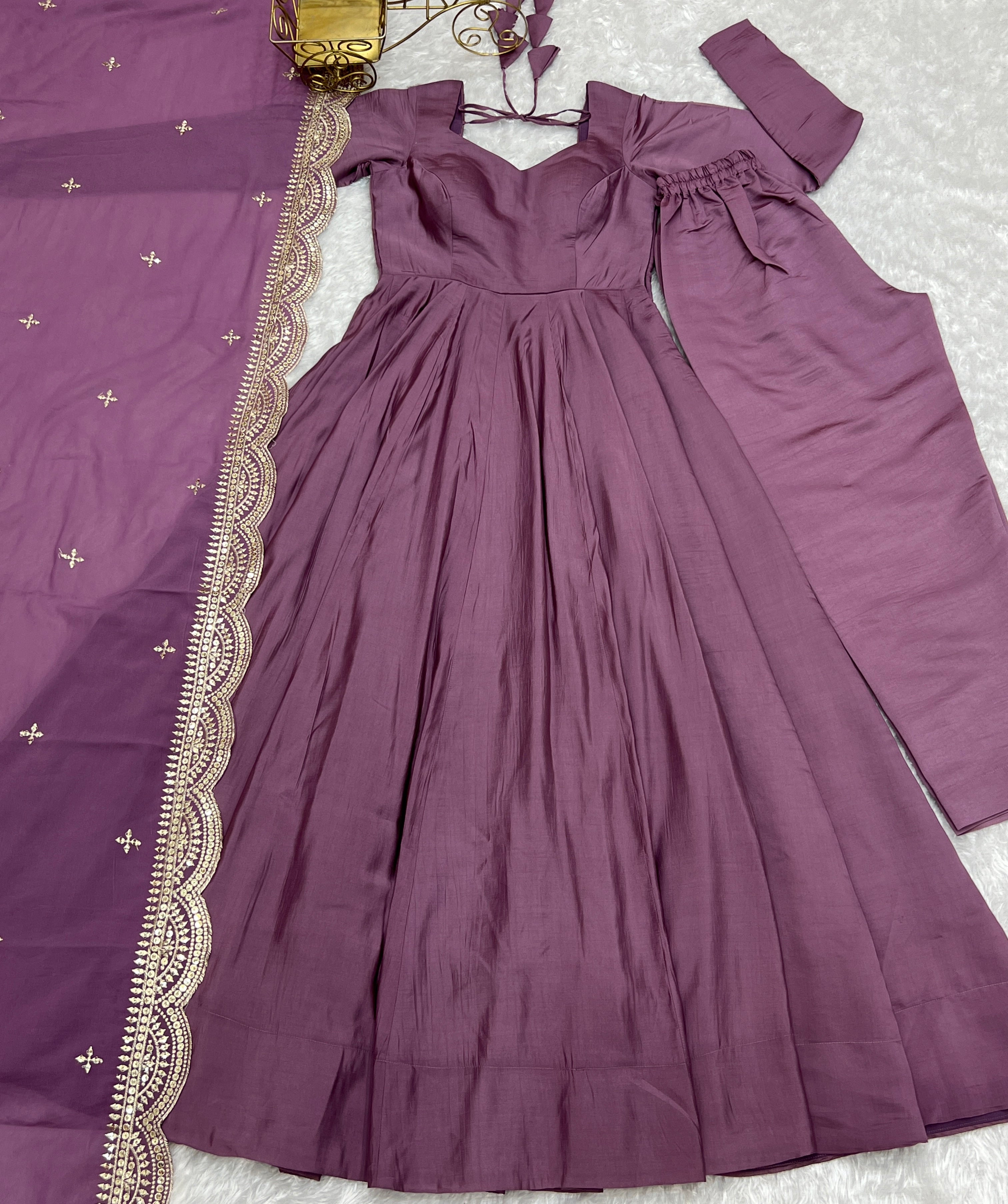 Lavender Glow Designer Full Flare Ethnic Gown with Elegant Embroidered Dupatta