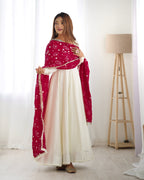 Women's Premium Vichitra Silk Anarkali Gown with Fancy Dupatta