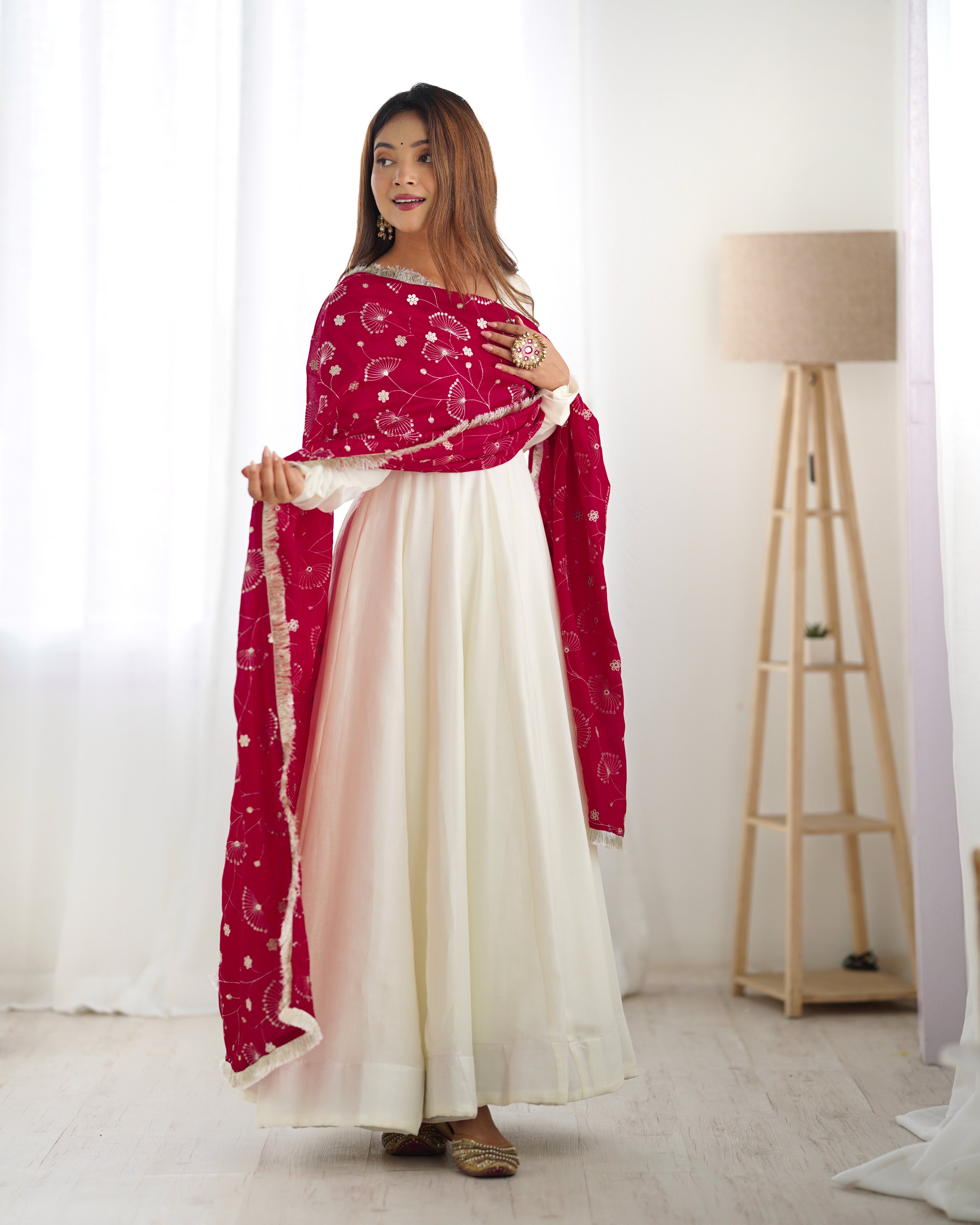 Women's Premium Vichitra Silk Anarkali Gown with Fancy Dupatta