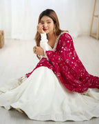 Women's Premium Vichitra Silk Anarkali Gown with Fancy Dupatta