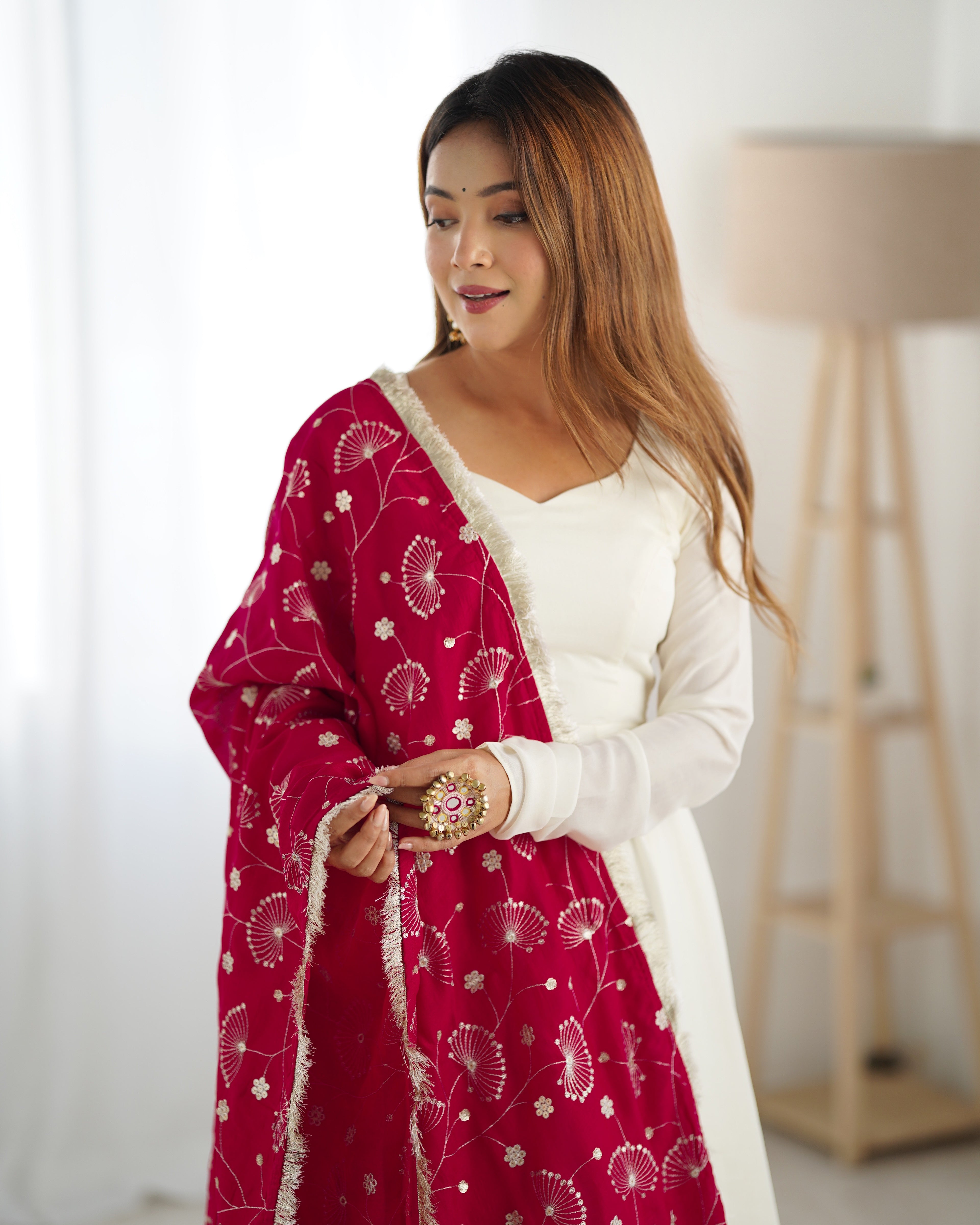 Women's Premium Vichitra Silk Anarkali Gown with Fancy Dupatta