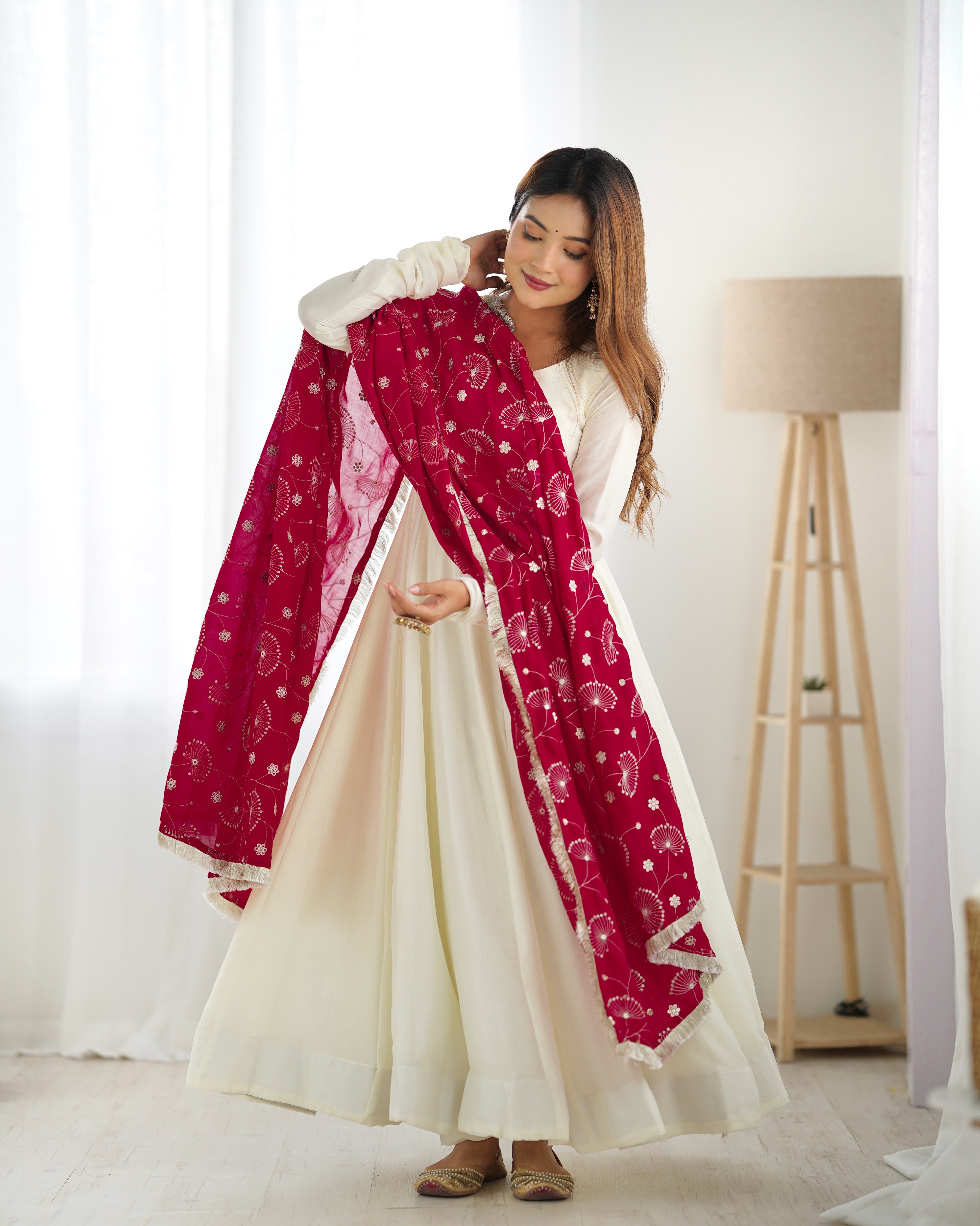 Women's Premium Vichitra Silk Anarkali Gown with Fancy Dupatta